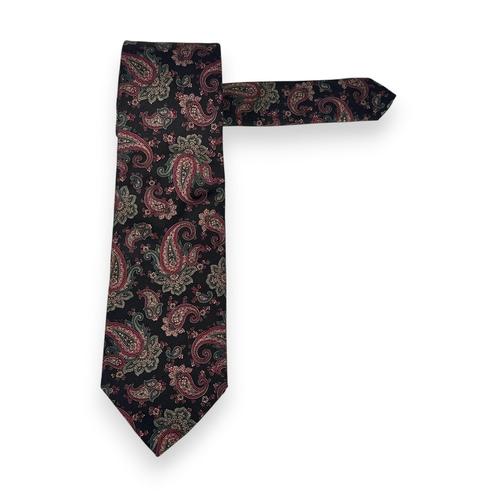 VTG Robert Talbott Mens Silk Paisley Tie‎ 56 x 3.25 Navy Burgundy Heritage Ivy